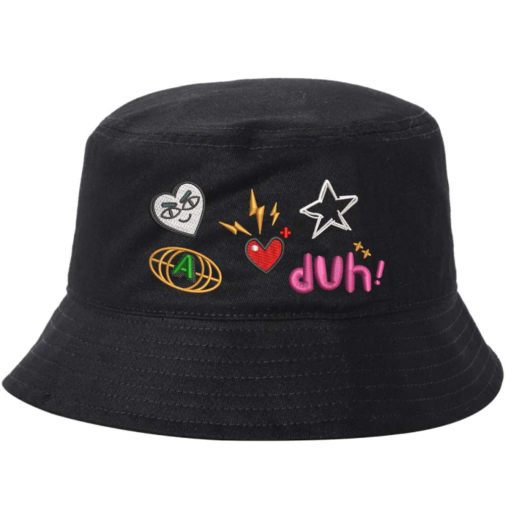 Black bucket hat embroidered with 5 logos-DSY Lifestyle