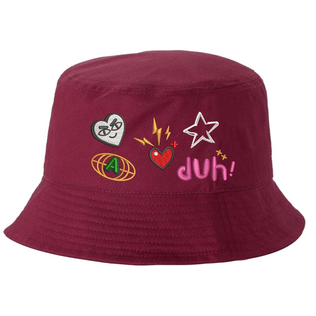 Burgundy bucket hat embroidered with 5 logos-DSY Lifestyle