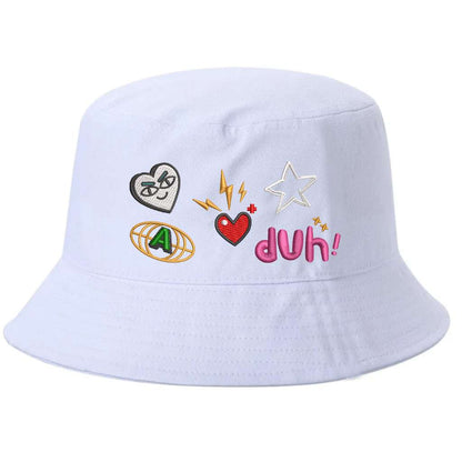 White bucket hat embroidered with 5 logos-DSY Lifestyle