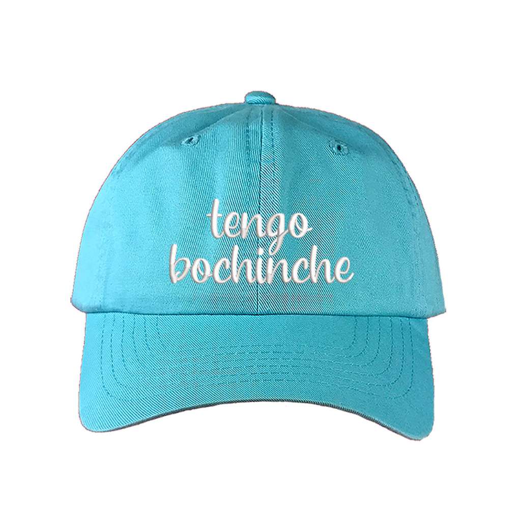 Aqua baseball hat embroidered with the phrase tengo bochinche-DSY Lifestyle