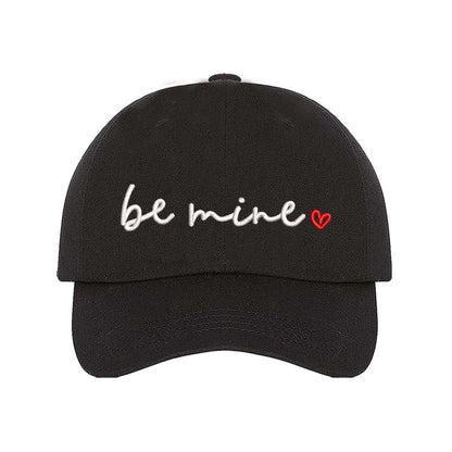 Black baseball hat embroidered with the phrase be mine and a small heart-DSY Lifestyle