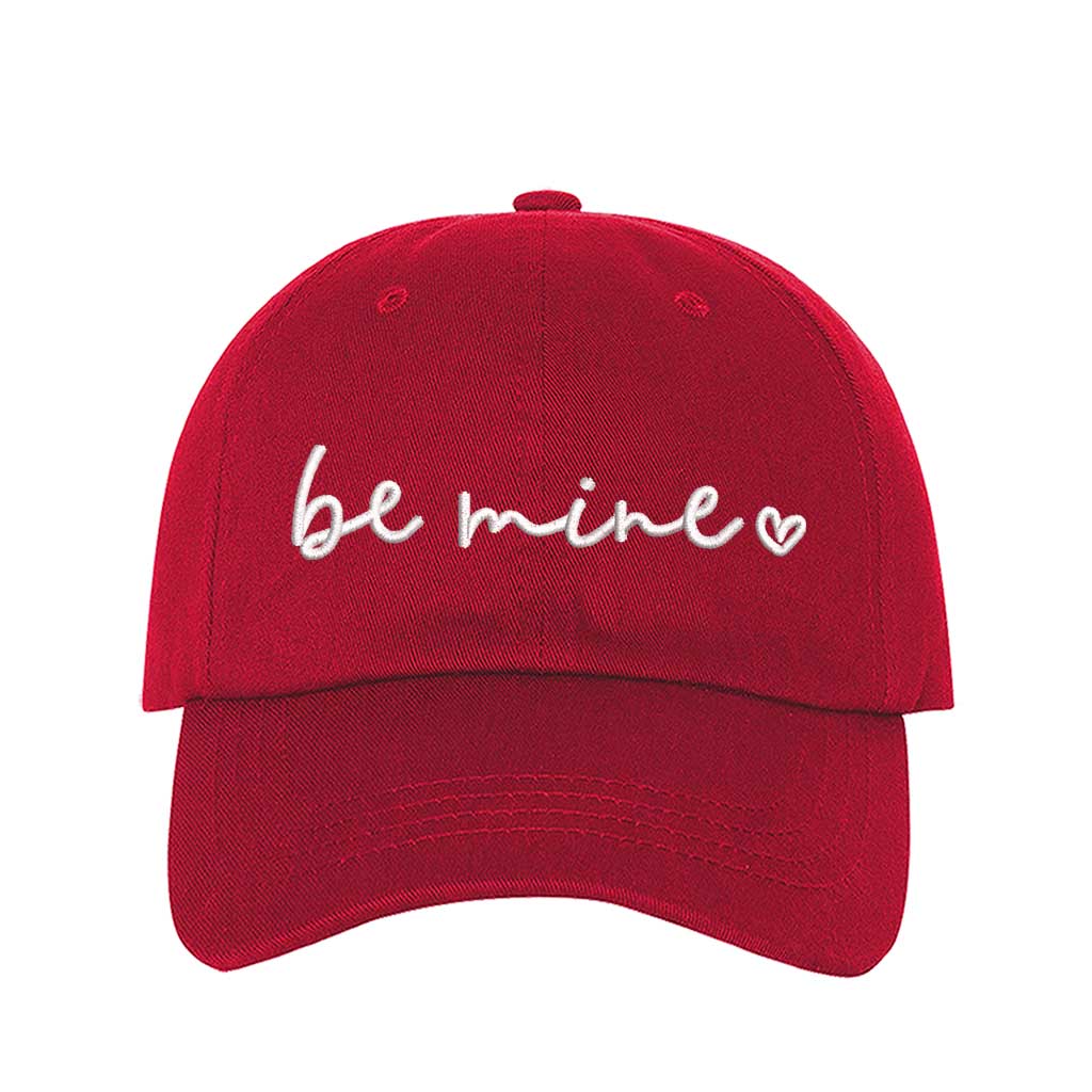 Red baseball hat embroidered with the phrase be mine and a small heart-DSY Lifestyle