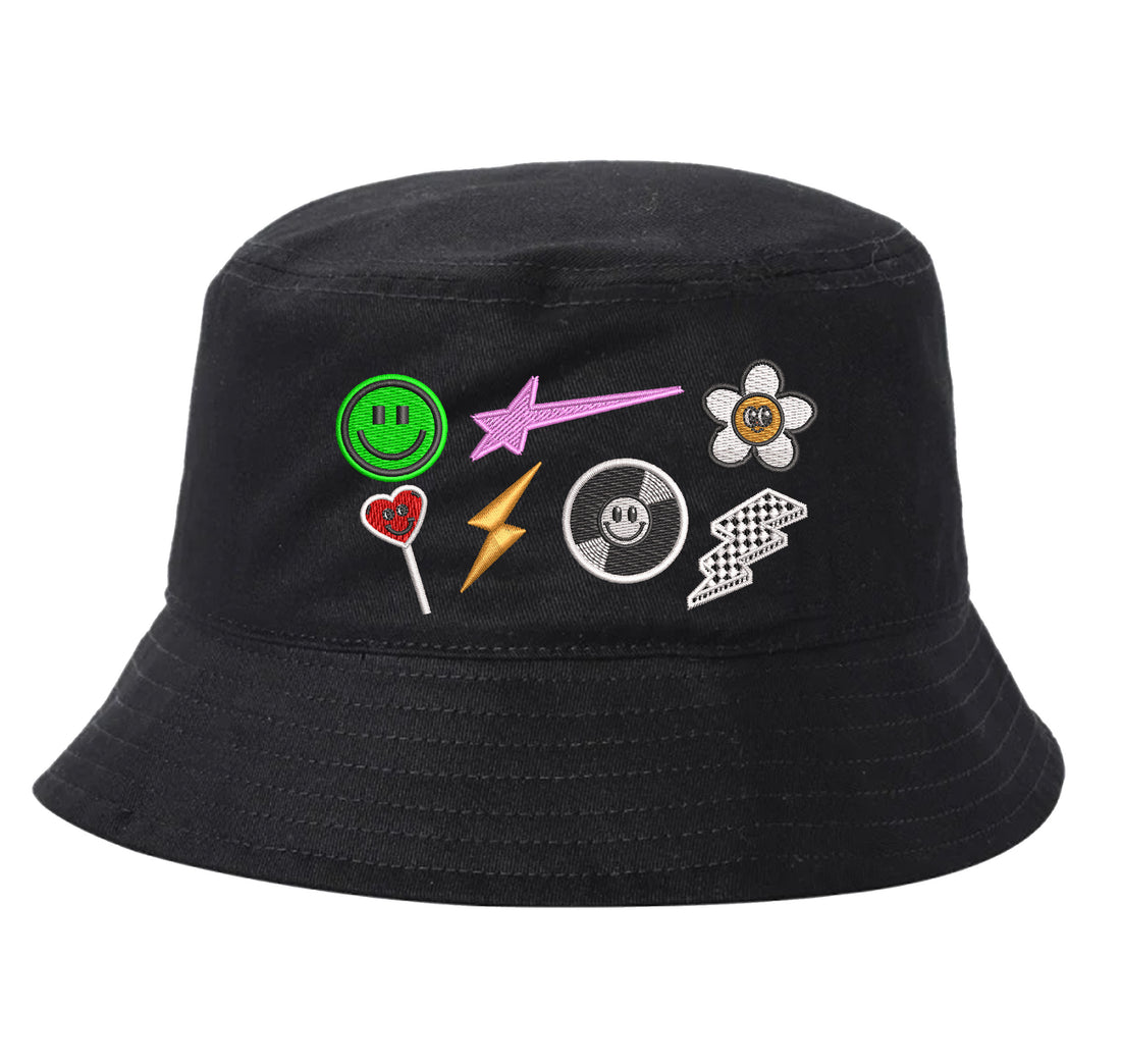 Black Bucket hat embroidered with 7 logos-DSY Lifestyle