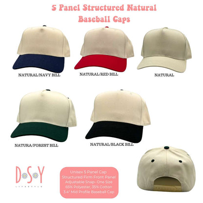 5 Panel Natural Baseball Hats Color Chart