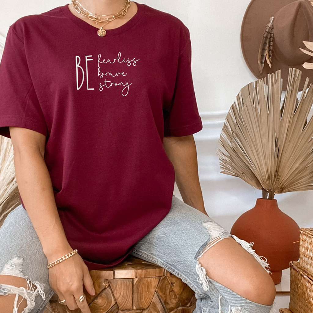 Burgundy shirt embroidered with Be fearless be brave be strong - DSY Lifestyle