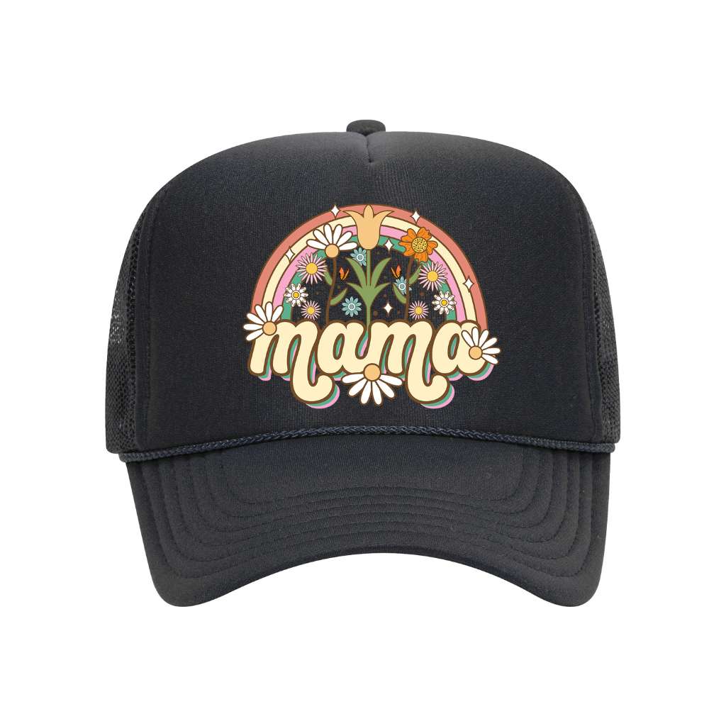 Black foam trucker hat embroidered with mama spring on it-DSY Lifestyle
