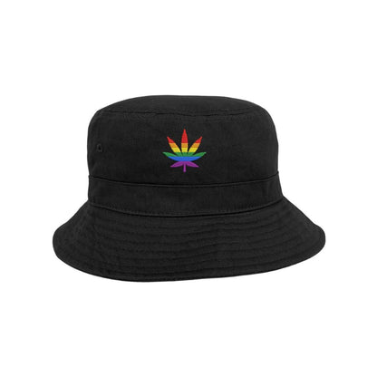 Black bucket hat embroidered with pride flag in shape of weed leaf-DSY Lifestyle