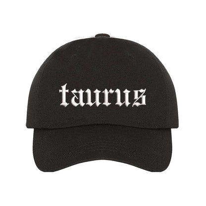 Black baseball hat embroidered with the word taurus in english writing on it-DSY Lifestyle