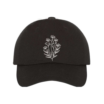 Black baseball hat embroidered with a wildflower-DSY Lifestyle