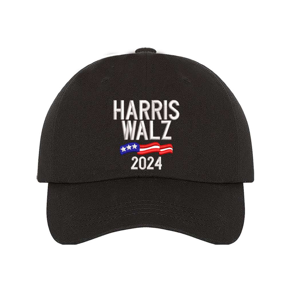 Black baseball hat embroidered with the phrase harris walz-DSY Lifestyle