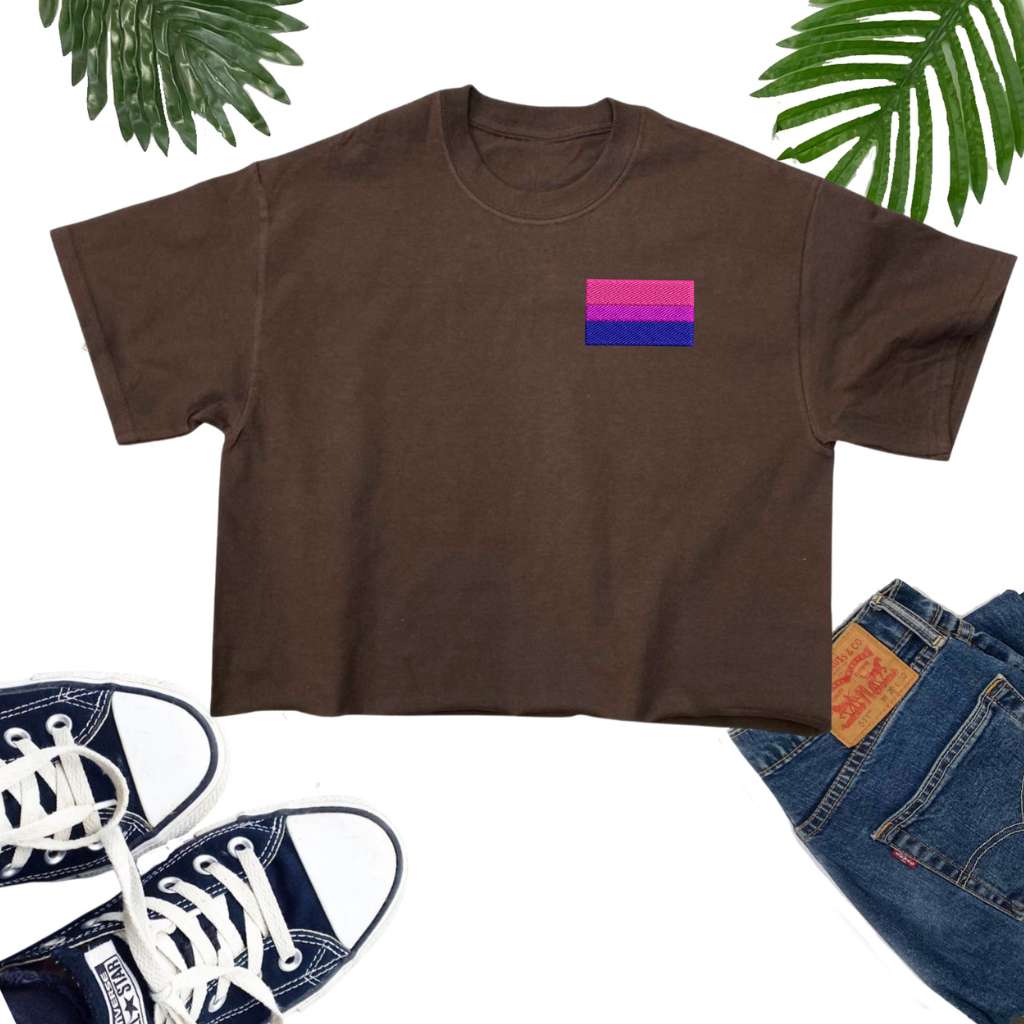 Brown crop top embroidered with a bisexual flag - DSY Lifestyle