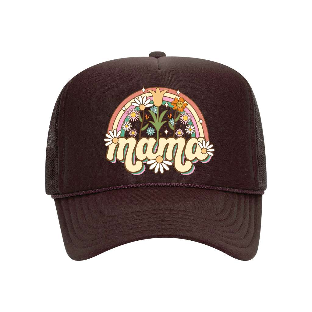 Brown foam trucker hat embroidered with mama spring on it-DSY Lifestyle