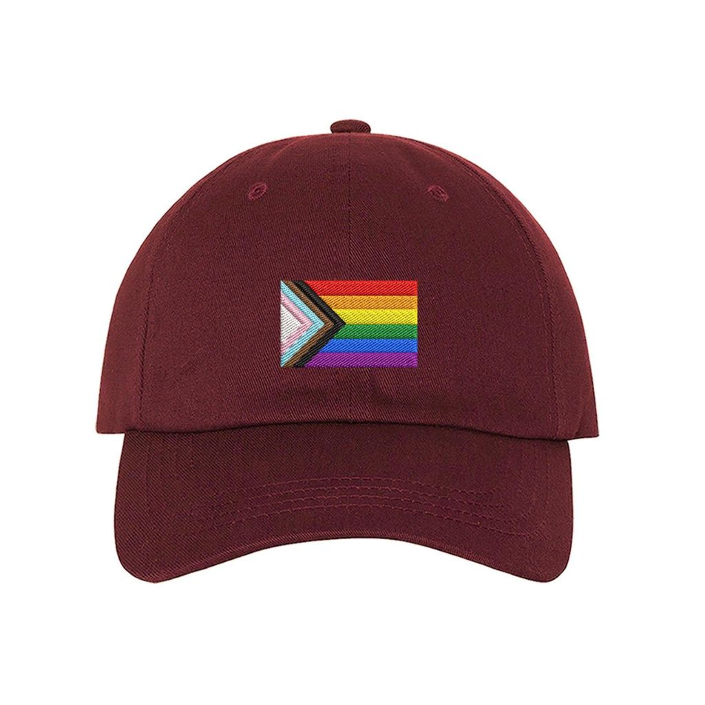 Burgundy baseball hat embroidered with the dan quasar pride flag-DSY Lifestyle