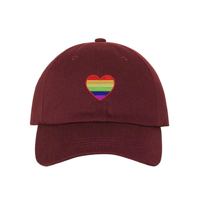 Burgundy baseball Hat embroidered with pride flag in heart shape-DSY Lifestyle