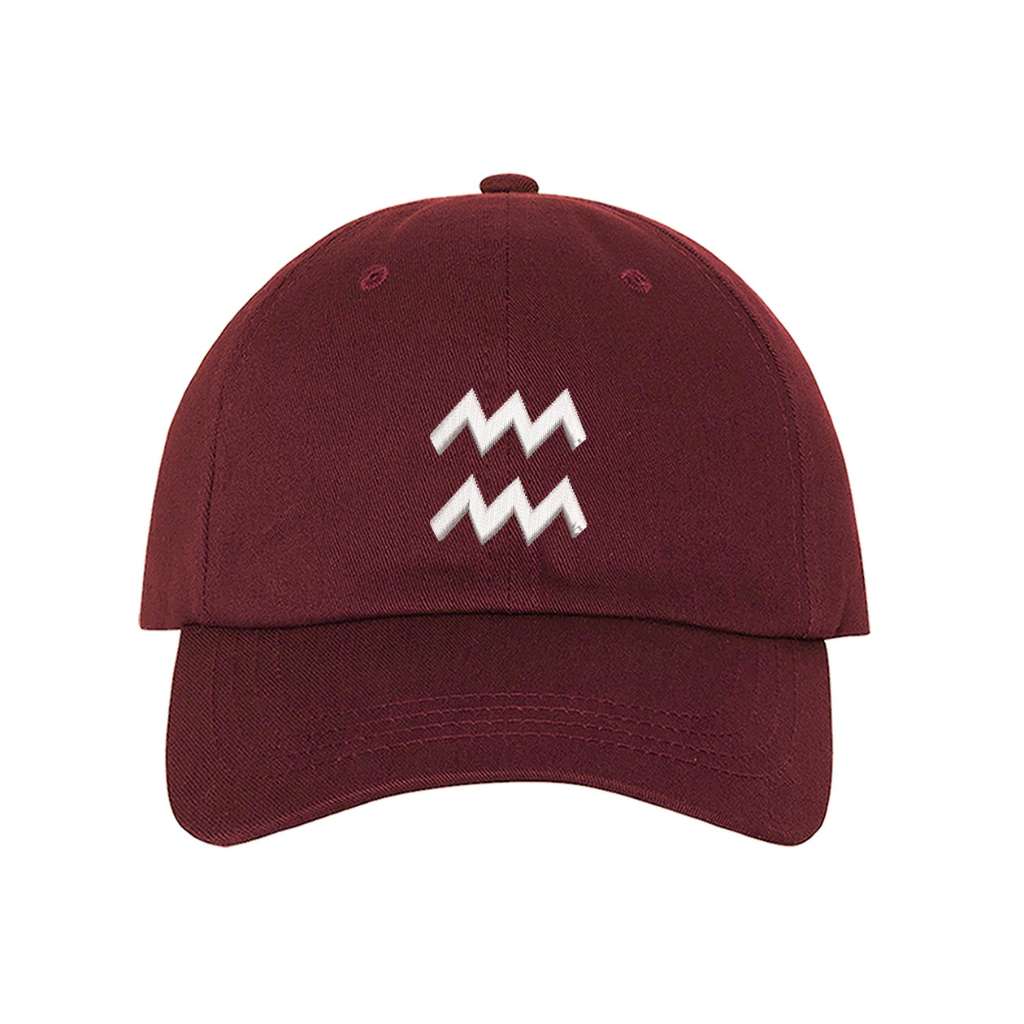Burgundy baseball hat embroidered with the aquarius zodiac-DSY Lifestyle