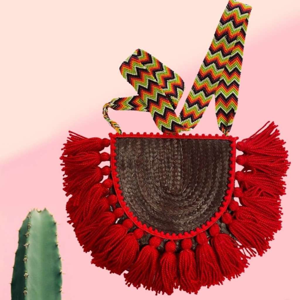 Burgundy Empanada Palm Purse with red tassels - DSY Lifestyle