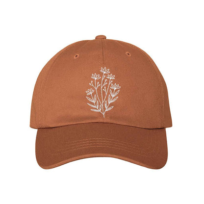 Burnt orange baseball hat embroidered with a wildflower-DSY Lifestyle