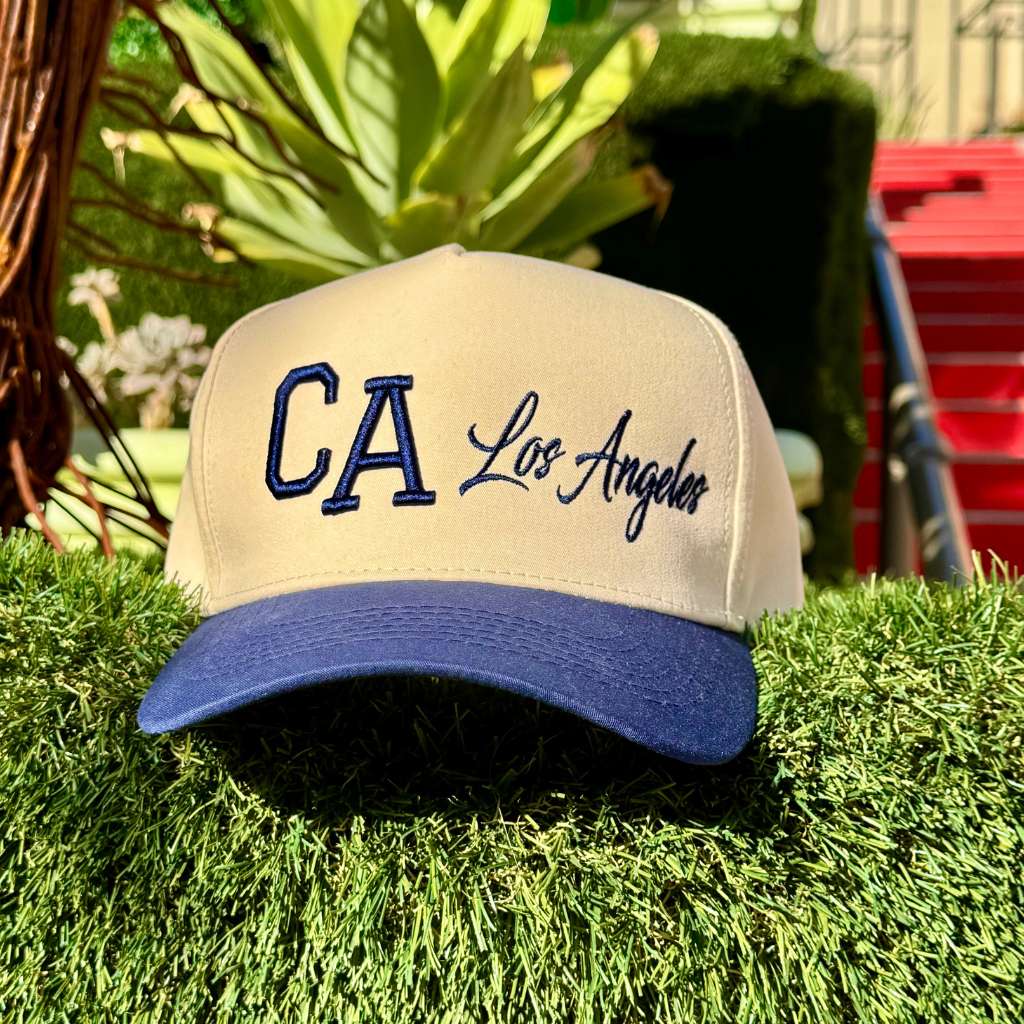 Two tone Natural/Navy bill baseball cap embroidered with CA Los Angeles - DSY Lifestyle