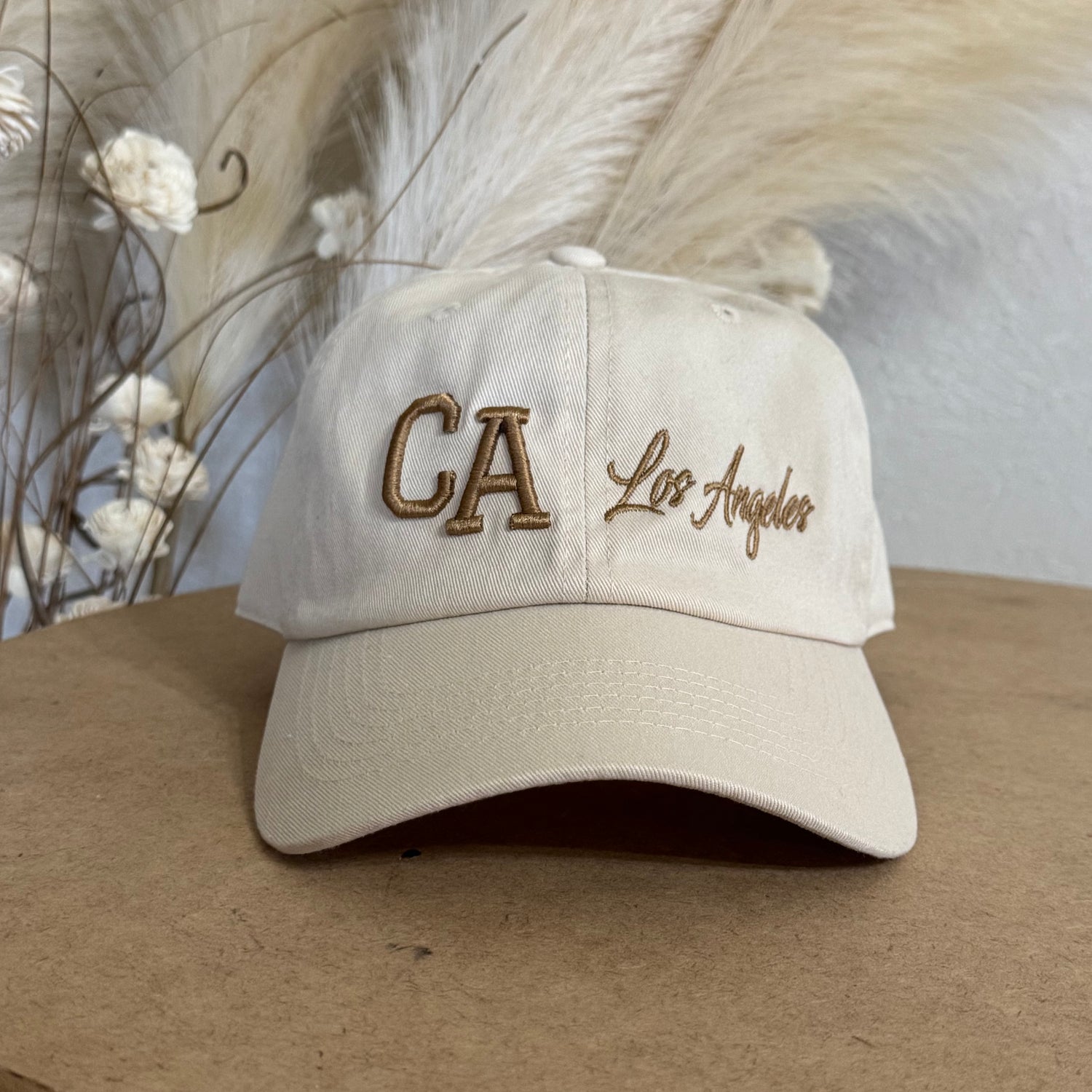 Natural California 3D Los Angeles Embroidered Baseball Hat with raised embroidery, a curved brim, and an adjustable strap for a sleek, comfortable fit - DSY Lifestyle