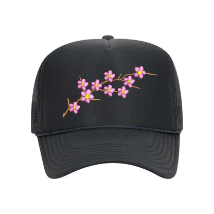 Black Foam trucker hat embroidered with Cherry Blossom - DSY Lifestyle
