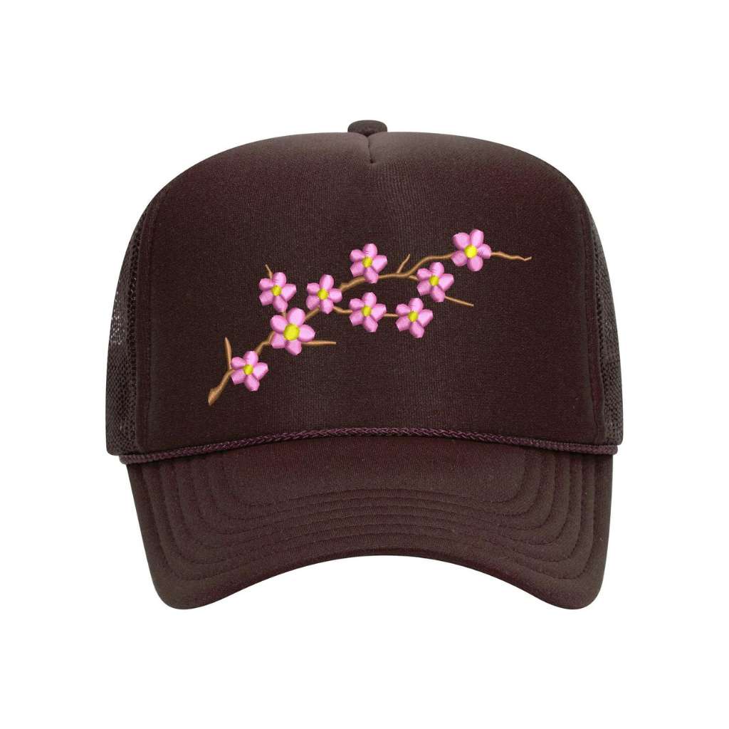 Brown Foam trucker hat embroidered with Cherry Blossom - DSY Lifestyle