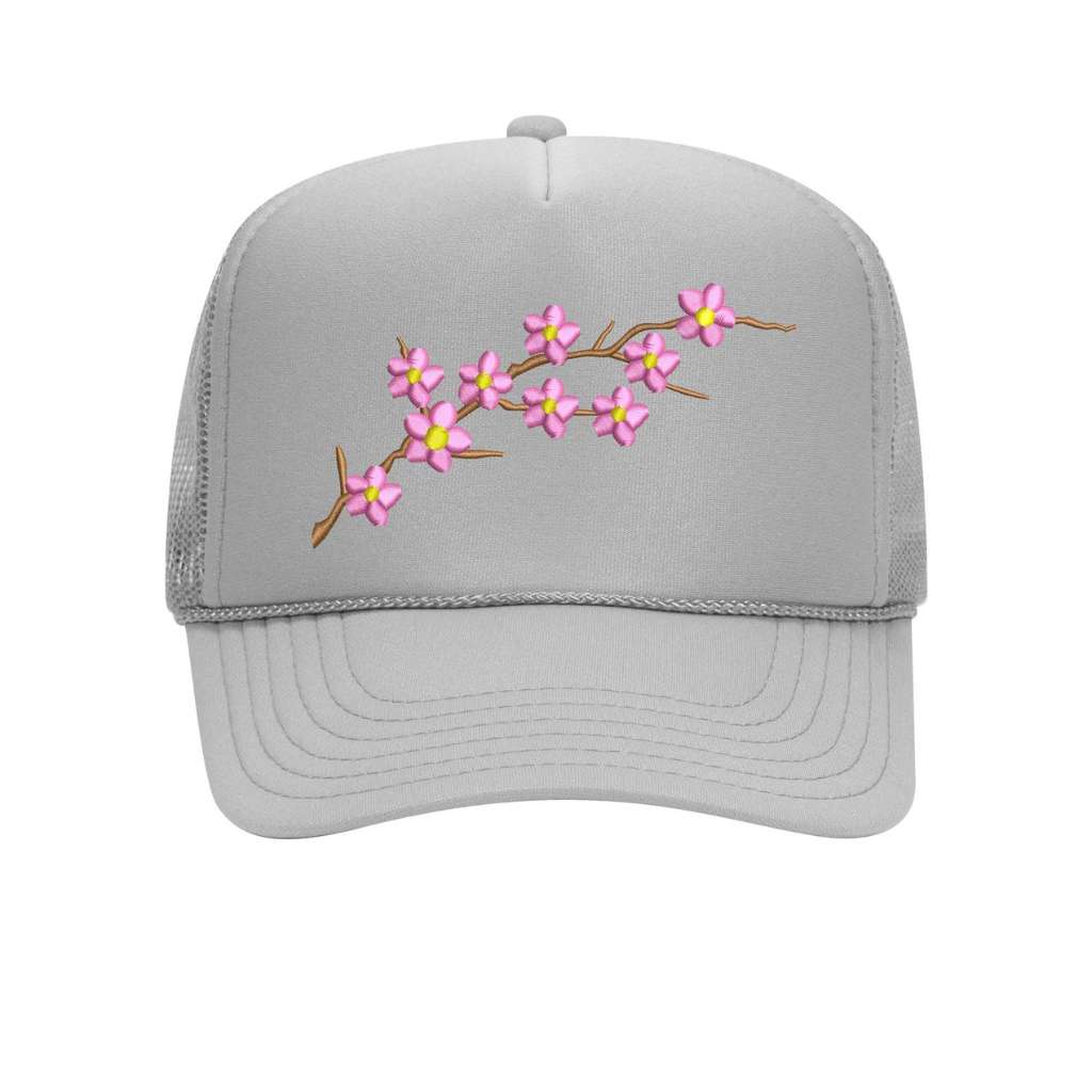 Gray  Foam trucker hat embroidered with Cherry Blossom - DSY Lifestyle