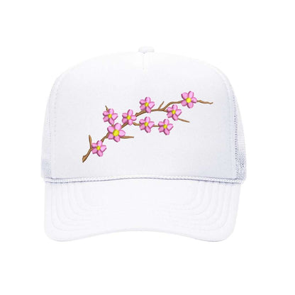 White Foam trucker hat embroidered with Cherry Blossom - DSY Lifestyle