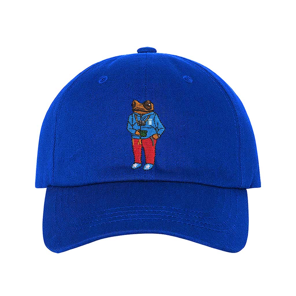 Concho El Coquí Embroidered Royal Blue Cap with the puerto rican flag on the side - DSY Lifestyle