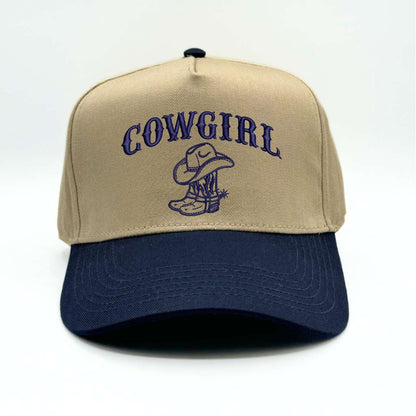 5 Panel Khaki / Navy Bill trucker cap embroidered with Cowgirl Boot - DSY Lifestyle
