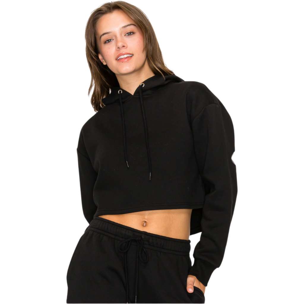 Cropped Fleece Hoodie Sweatshirt - Cozy &amp; Stylish Crop Fleece Pullover Hoodie