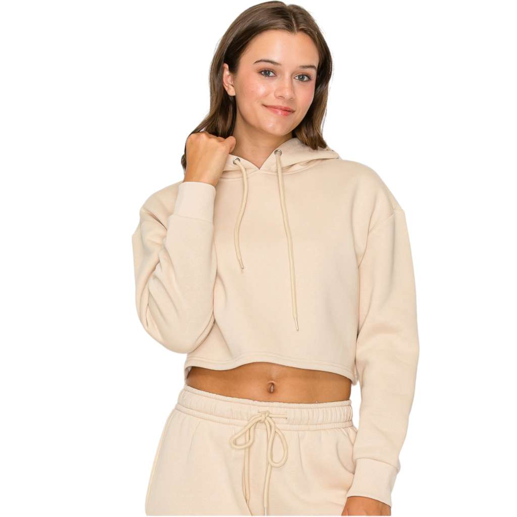 Cropped Fleece Hoodie Sweatshirt - Cozy &amp; Stylish Crop Fleece Pullover Hoodie