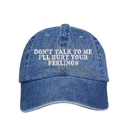 Denim baseball hat embroidered with the phrase don&