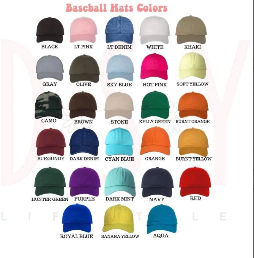 DSY Lifestyle Baseball Cap Color Chart