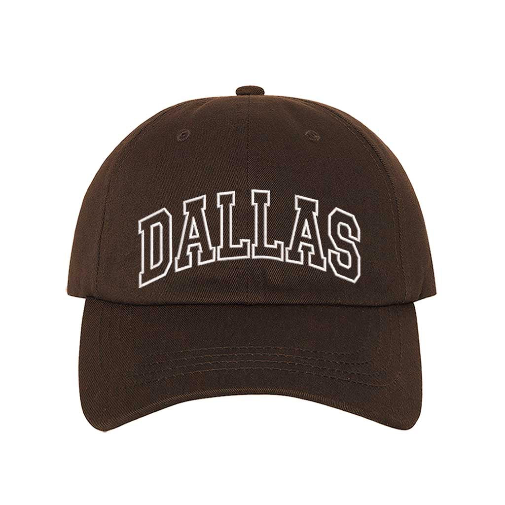 Brown Bold, embroidered hat featuring the outline of Dallas, perfect for proud city lovers – DSY Lifestyle.