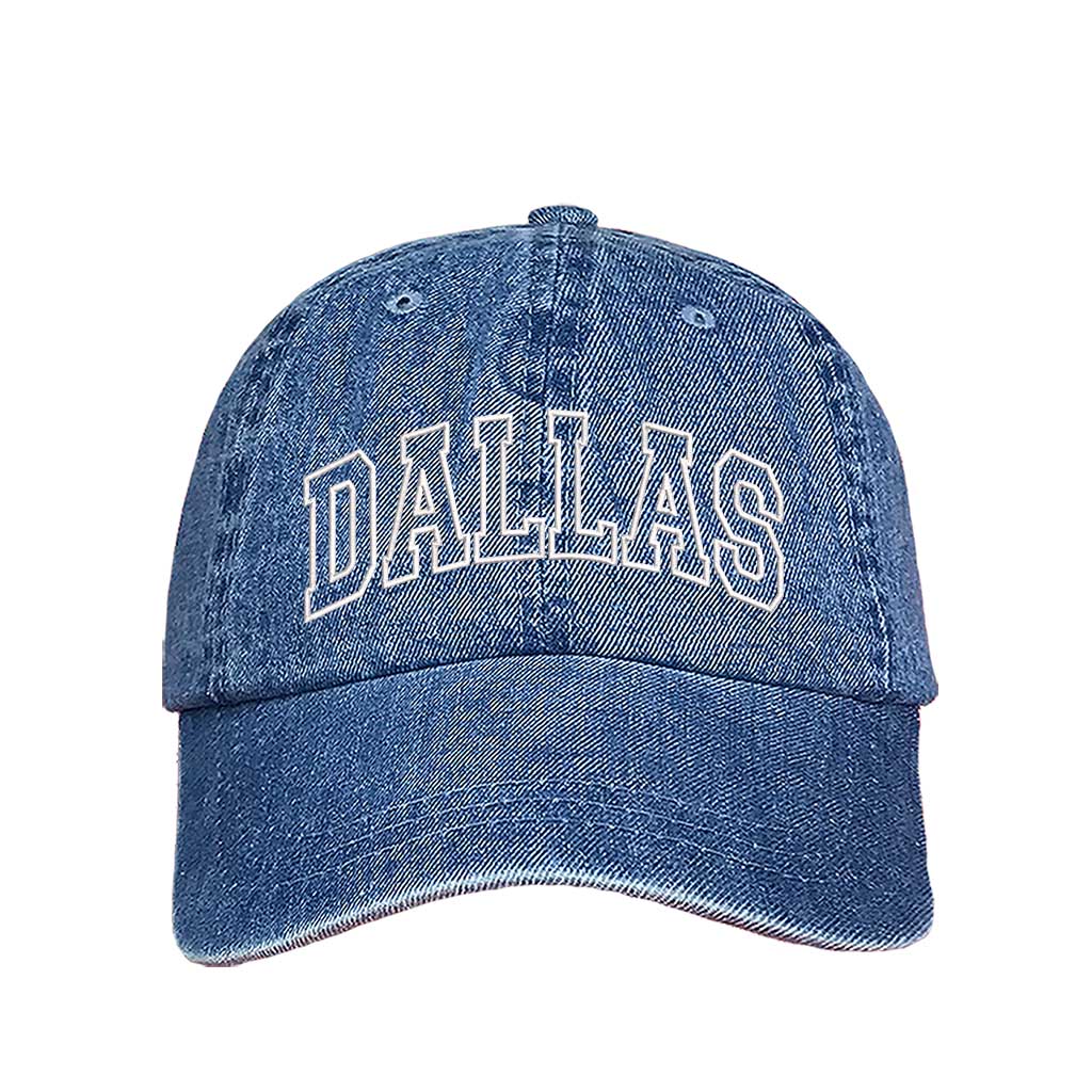 Light Denim Bold, embroidered hat featuring the outline of Dallas, perfect for proud city lovers – DSY Lifestyle.