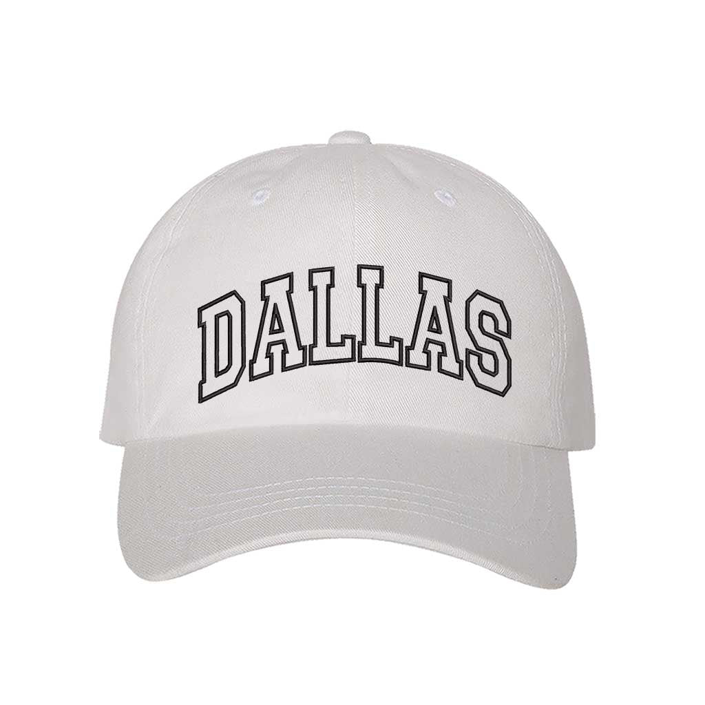 White Bold, embroidered hat featuring the outline of Dallas, perfect for proud city lovers – DSY Lifestyle.