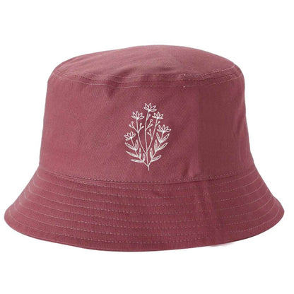 Dark mauve bucket hat with a wildflower embroidered on it- DSY Lifestyle