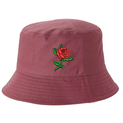 Dark Muave bucket hat embroidered with a rose stem on it-DSY Lifestyle