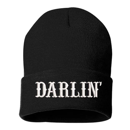 Black Beanie embroidered with the phrase Darlin&