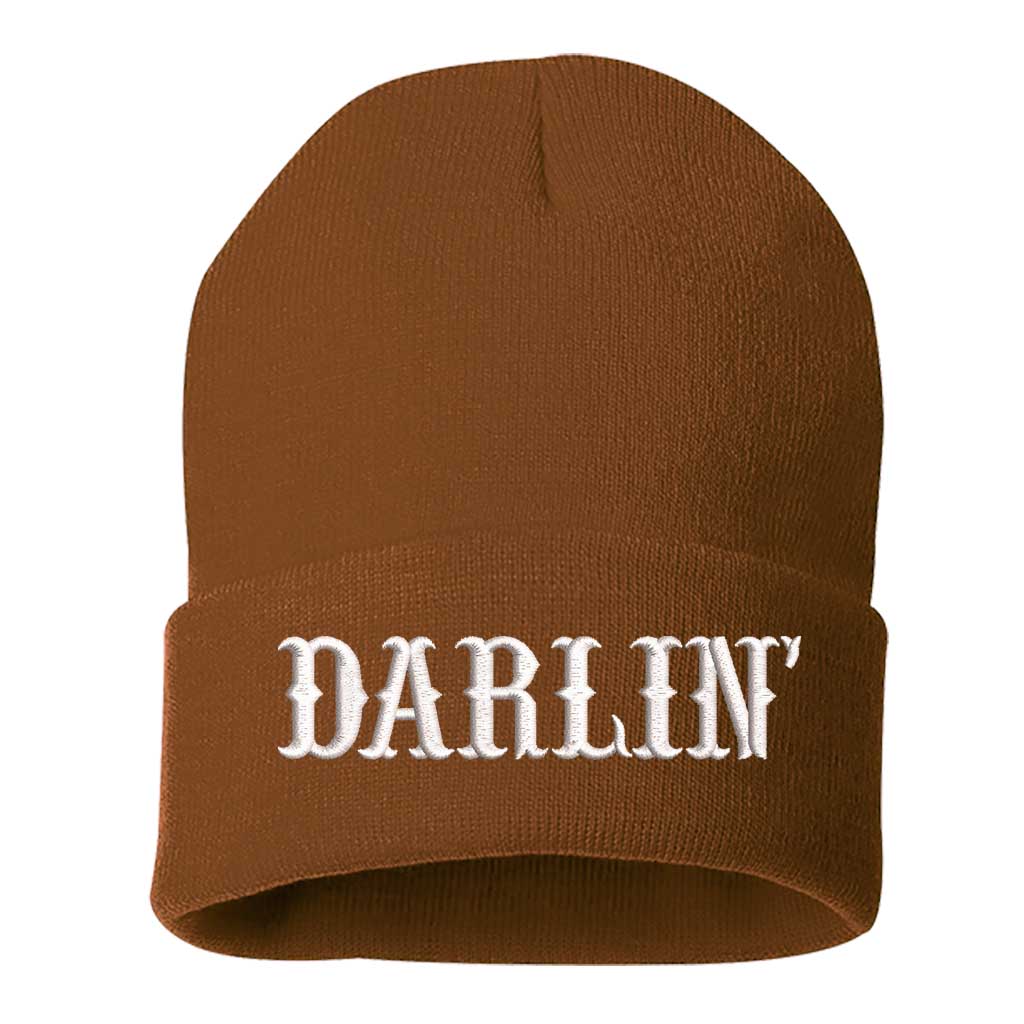 Camel Beanie embroidered with the phrase Darlin&