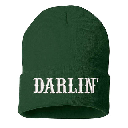 Forest Green Beanie embroidered with the phrase Darlin&