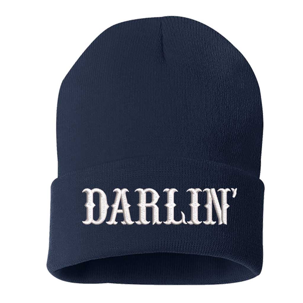 Navy Beanie embroidered with the phrase Darlin&