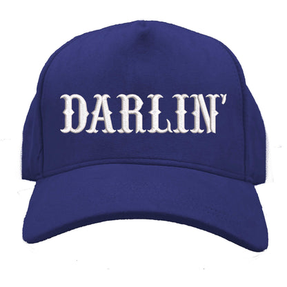 Blue suede 5 panel baseball hat embroidered with the phrase darlin-DSY Lifestyle