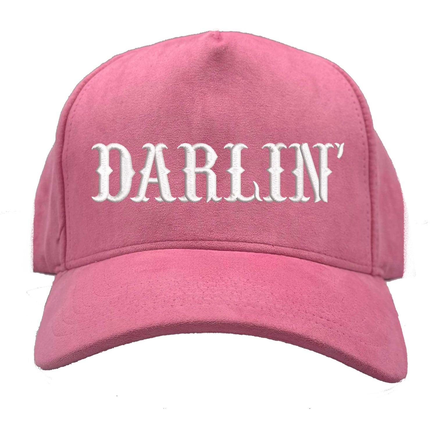 Pink suede 5 panel baseball hat embroidered with the phrase darlin-DSY Lifestyle