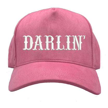 Pink suede 5 panel baseball hat embroidered with the phrase darlin-DSY Lifestyle