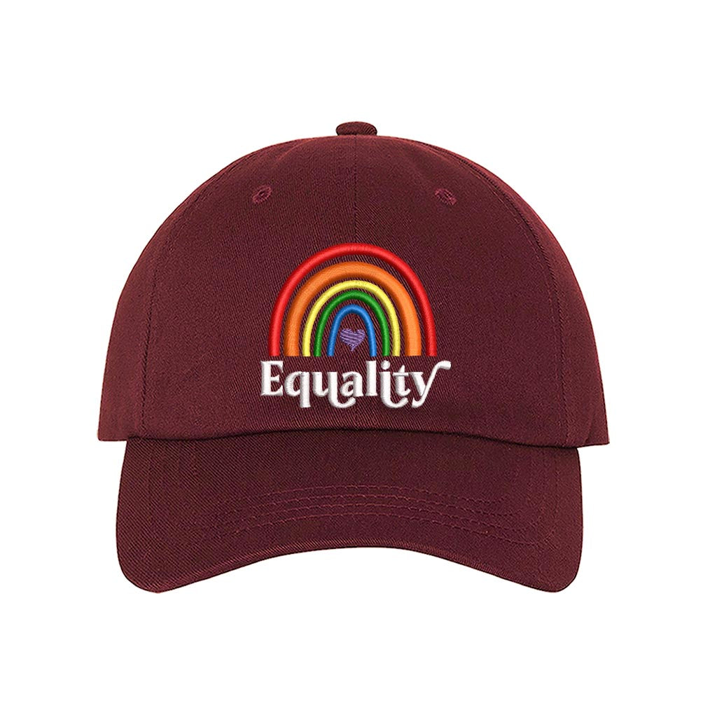 Burgundy Baseball hat embroidered with the word equality and a rainbow-DSY Lifestyle