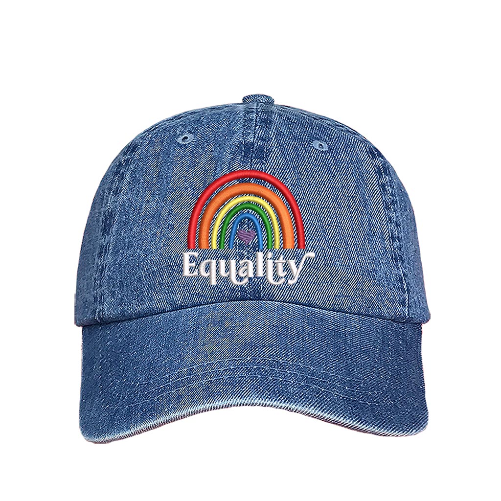 Light Denim Baseball hat embroidered with the word equality and a rainbow-DSY Lifestyle