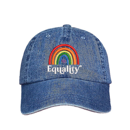 Light Denim Baseball hat embroidered with the word equality and a rainbow-DSY Lifestyle