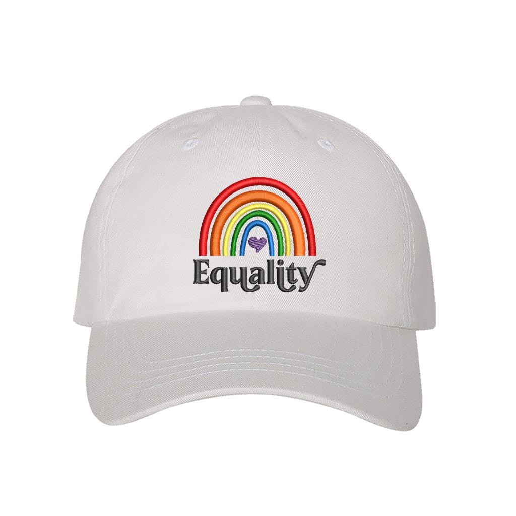 White Baseball hat embroidered with the word equality and a rainbow-DSY Lifestyle