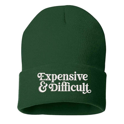 Forest Greenbeanie embroidered with the phrase expensive &amp; difficult-DSY Lifestyle